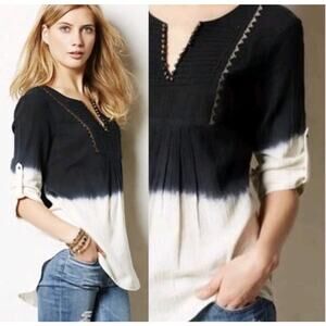 Anthropologie Dip-Dyed Peasant Blouse By Floreat gold accent roll tab 4 linen